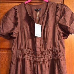 NWT Quince 100% European linen tiered maxi dress. Size small. Chocolate.